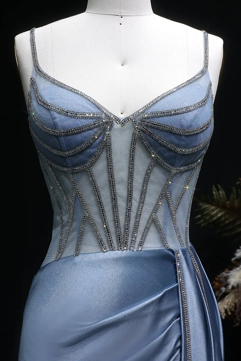 Black A-Line Satin Off-the-Shoulder Prom Dress SH405 Sheer Fairy