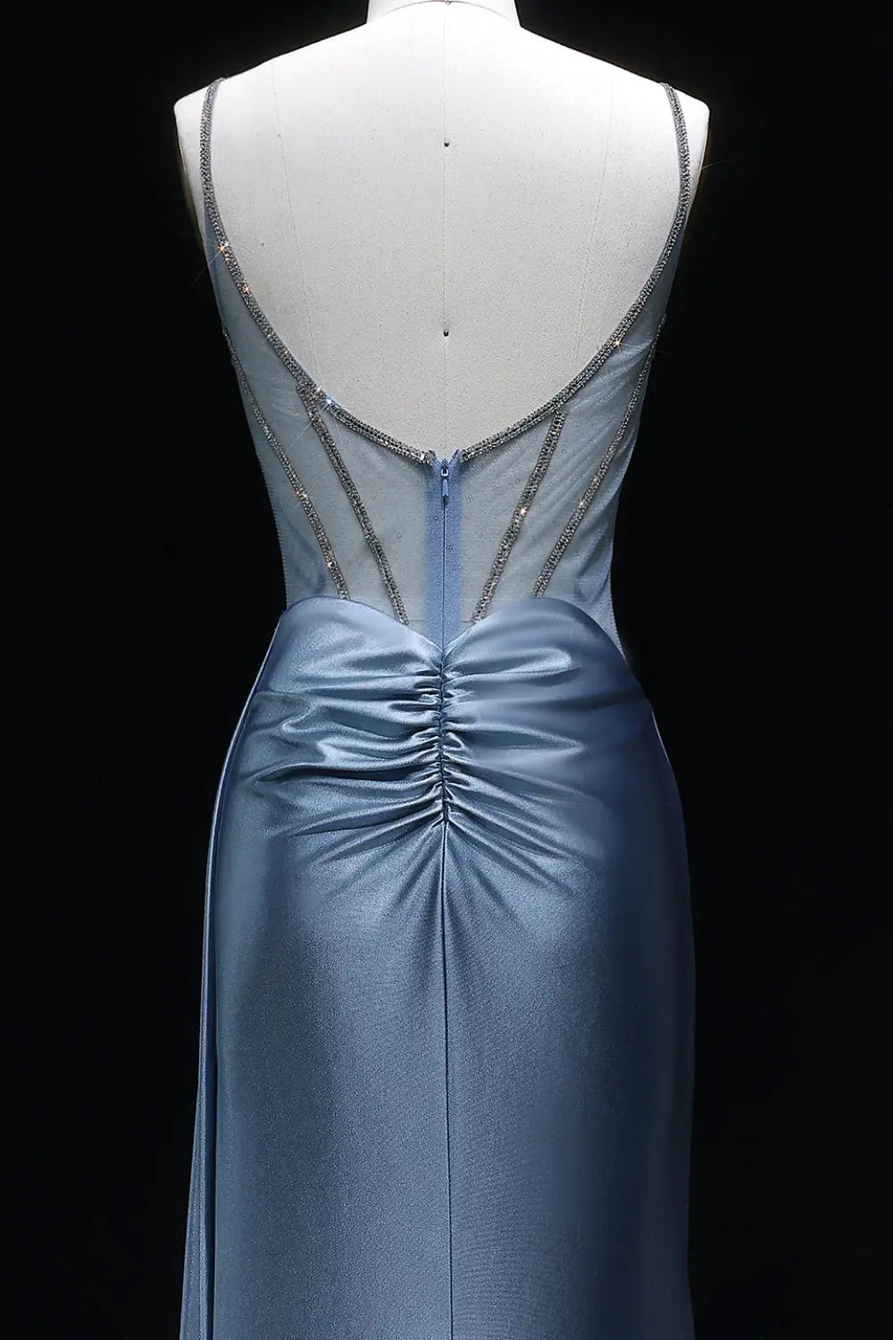 Black A-Line Satin Off-the-Shoulder Prom Dress SH405 Sheer Fairy