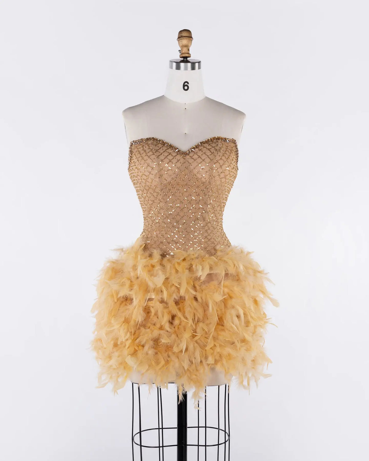 Champagne Strapless Feather Mini Party Dress Sheer Fairy
