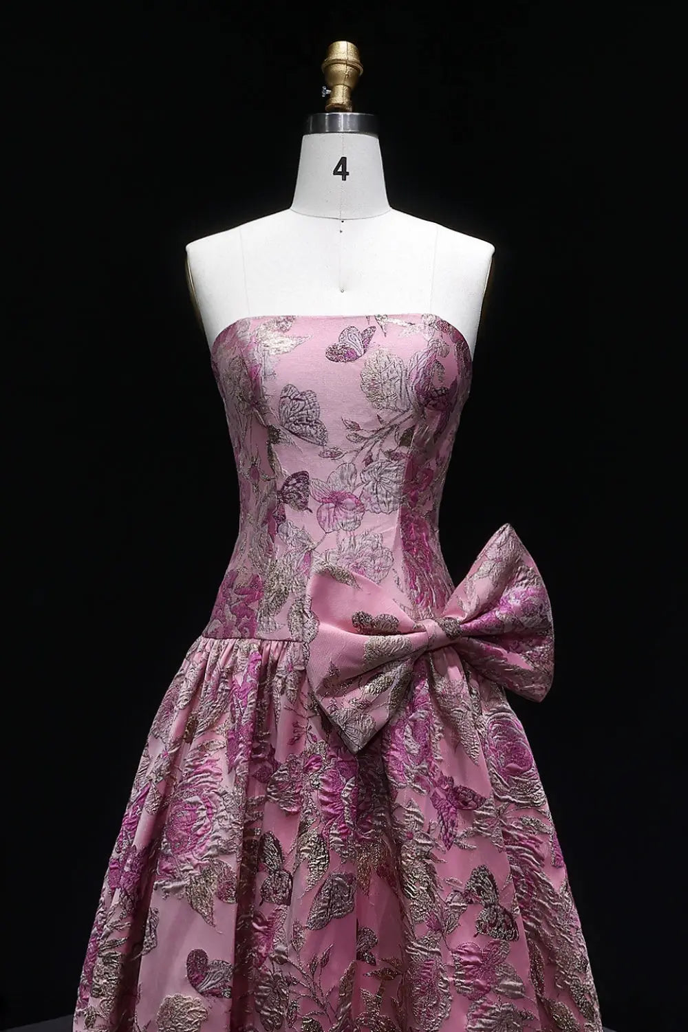 Pink Floral Jacquard Ball Gown Prom Dress SH402 Sheer Fairy