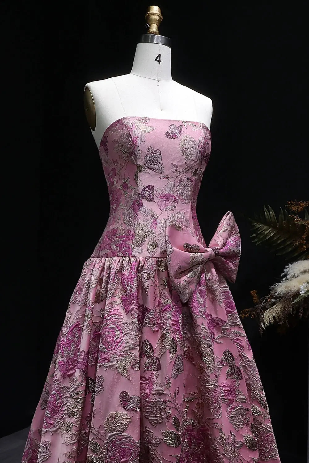 Pink Floral Jacquard Ball Gown Prom Dress SH402 Sheer Fairy