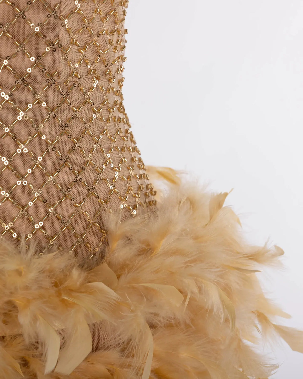 Champagne Strapless Feather Mini Party Dress Sheer Fairy