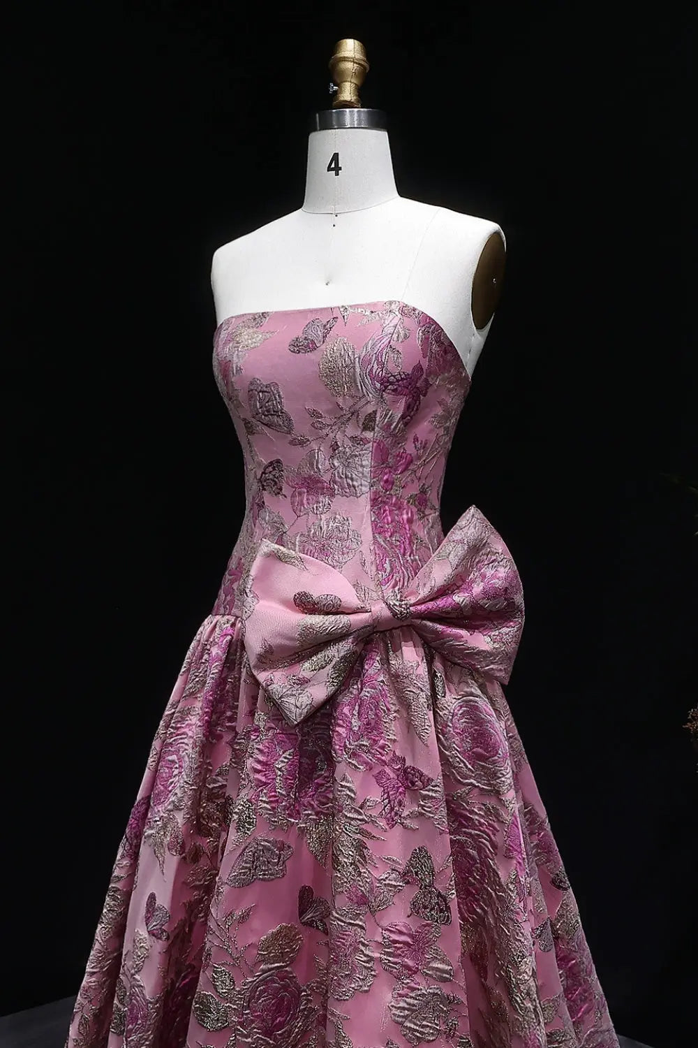 Pink Floral Jacquard Ball Gown Prom Dress SH402 Sheer Fairy