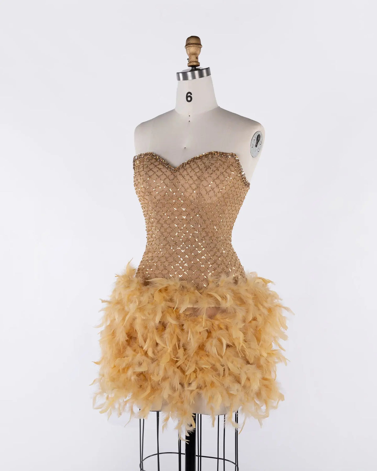 Champagne Strapless Feather Mini Party Dress Sheer Fairy