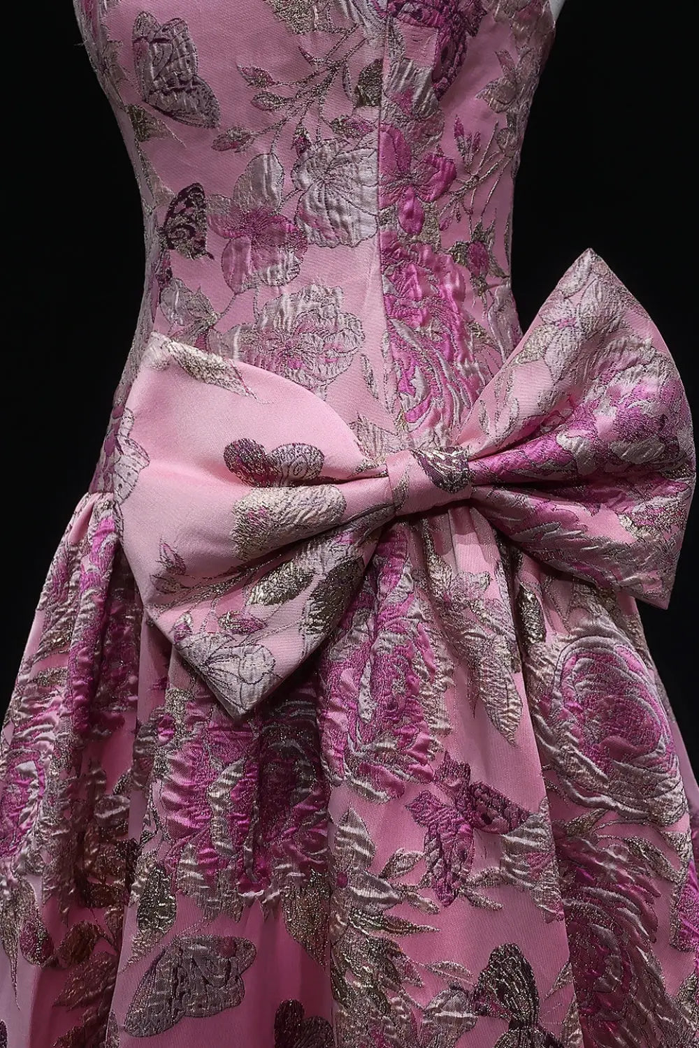 Pink Floral Jacquard Ball Gown Prom Dress SH402 Sheer Fairy