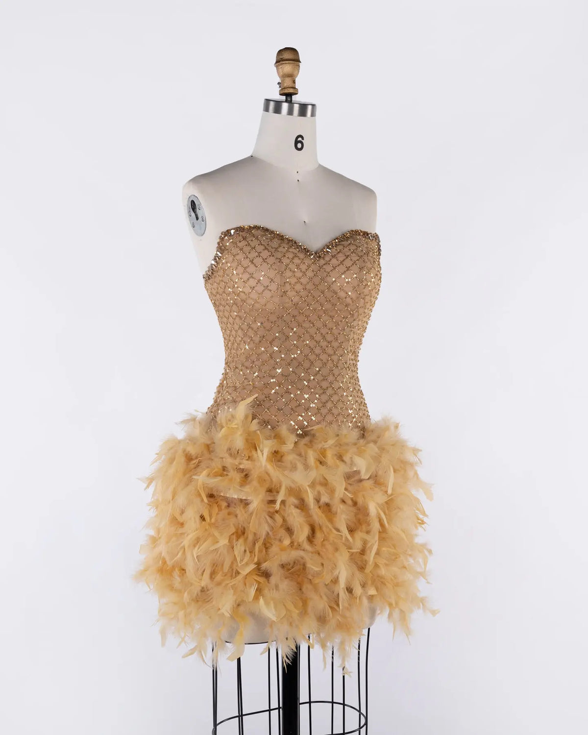 Champagne Strapless Feather Mini Party Dress Sheer Fairy