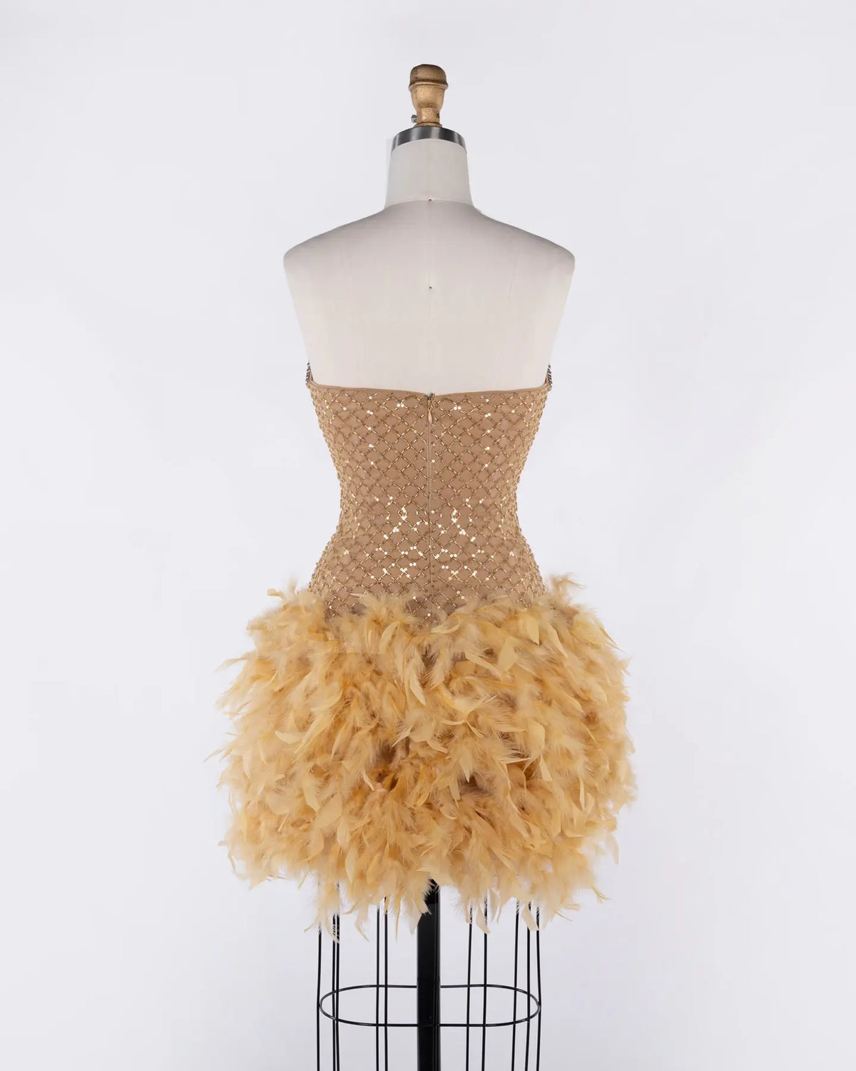 Champagne Strapless Feather Mini Party Dress Sheer Fairy