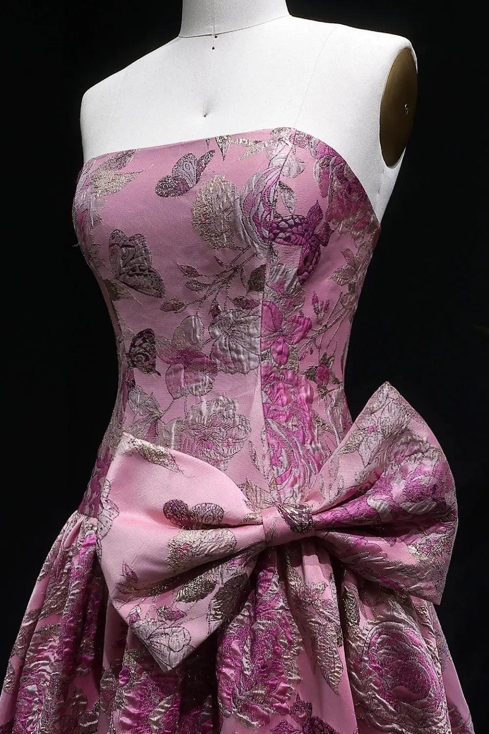 Pink Floral Jacquard Ball Gown Prom Dress SH402 Sheer Fairy