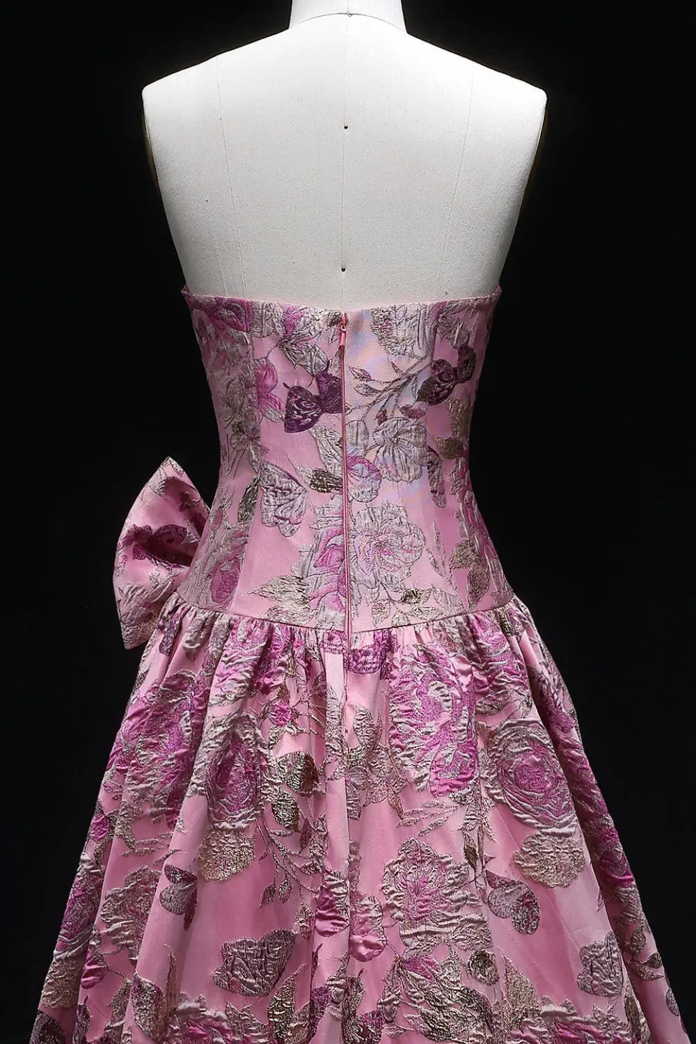 Pink Floral Jacquard Ball Gown Prom Dress SH402 Sheer Fairy