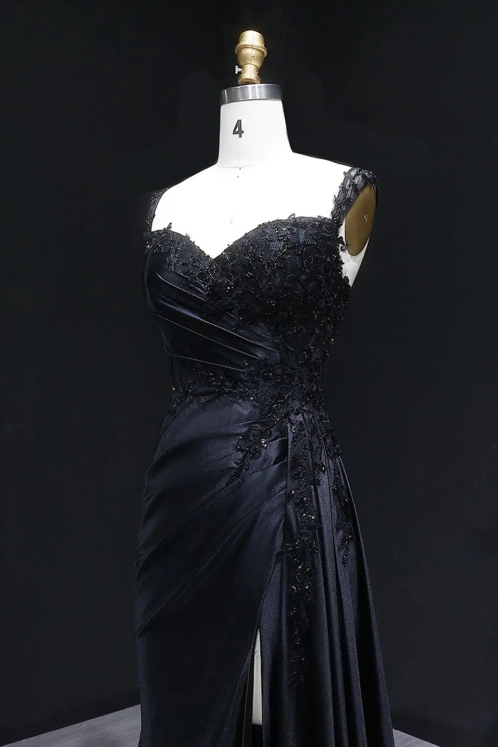 Black A-Line Satin Off-the-Shoulder Prom Dress SH403 Sheer Fairy