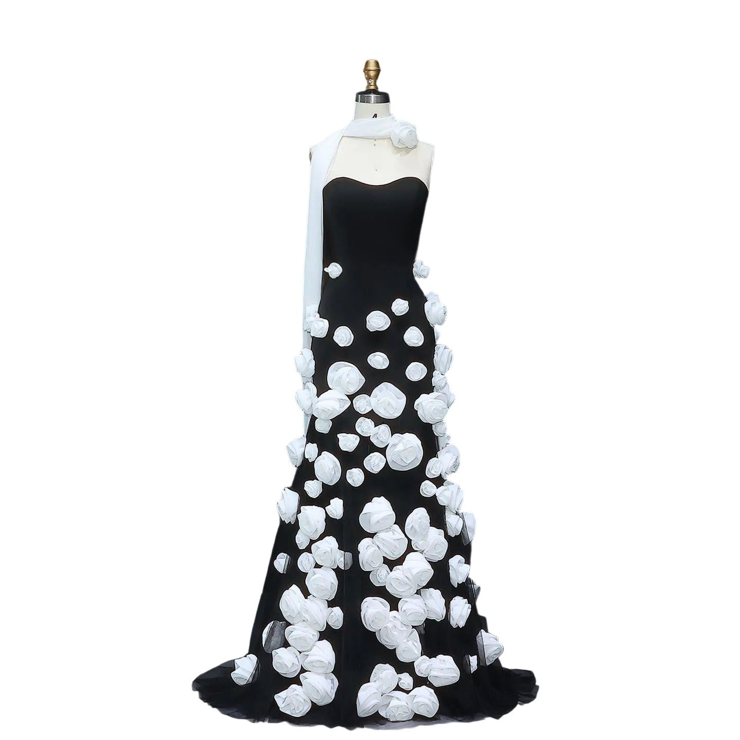 Modest 3D Rose Strapless Mermaid Evening Dress with Train SS207 Sheer Fairy