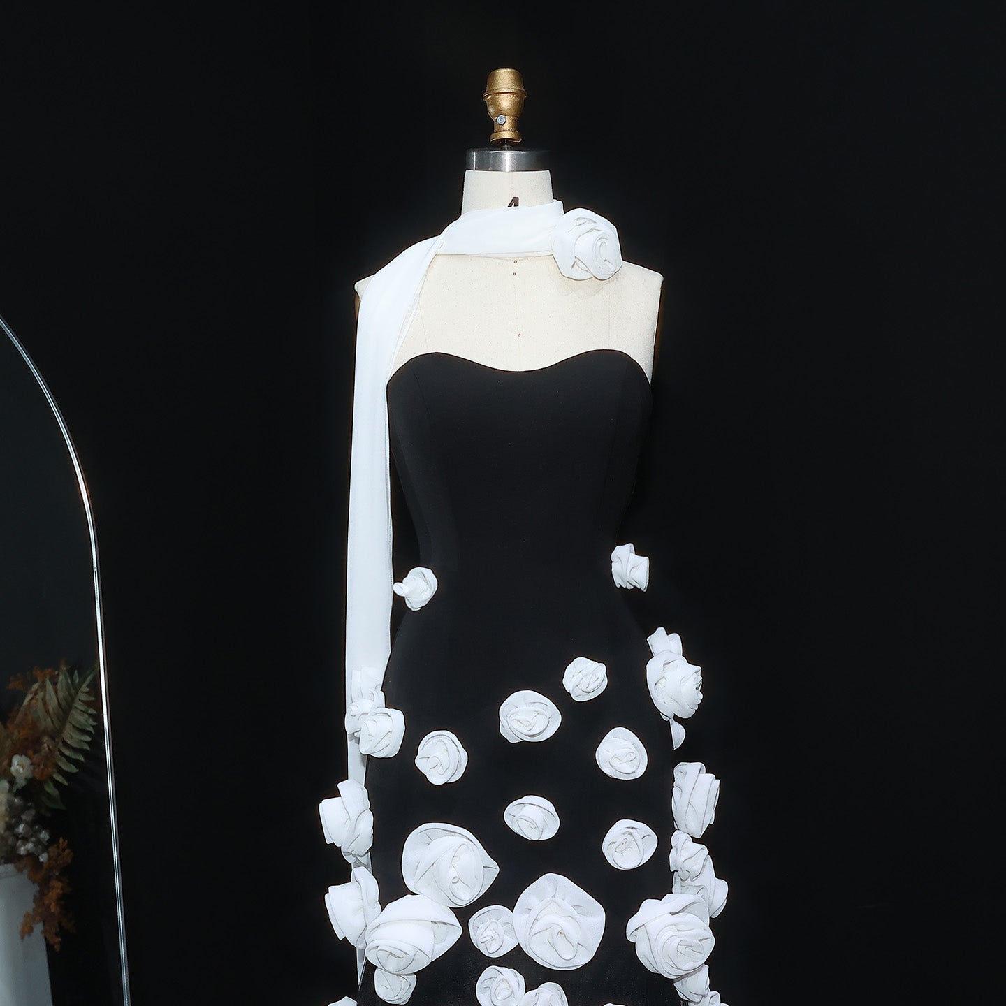 Modest 3D Rose Strapless Mermaid Evening Dress with Train SS207 Sheer Fairy