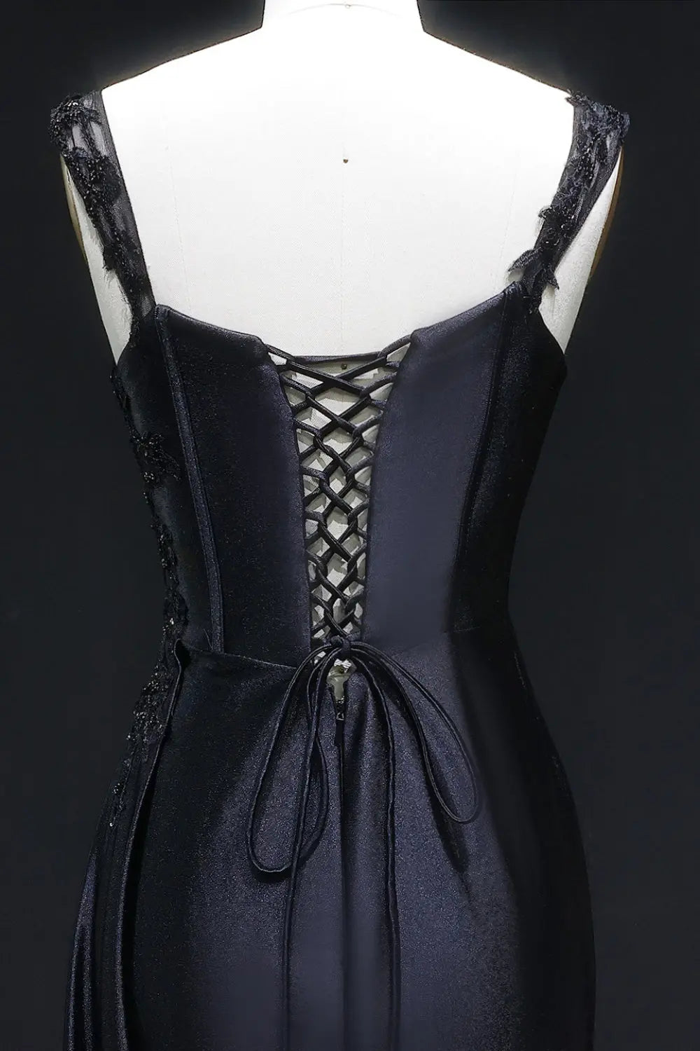 Black A-Line Satin Off-the-Shoulder Prom Dress SH403 Sheer Fairy