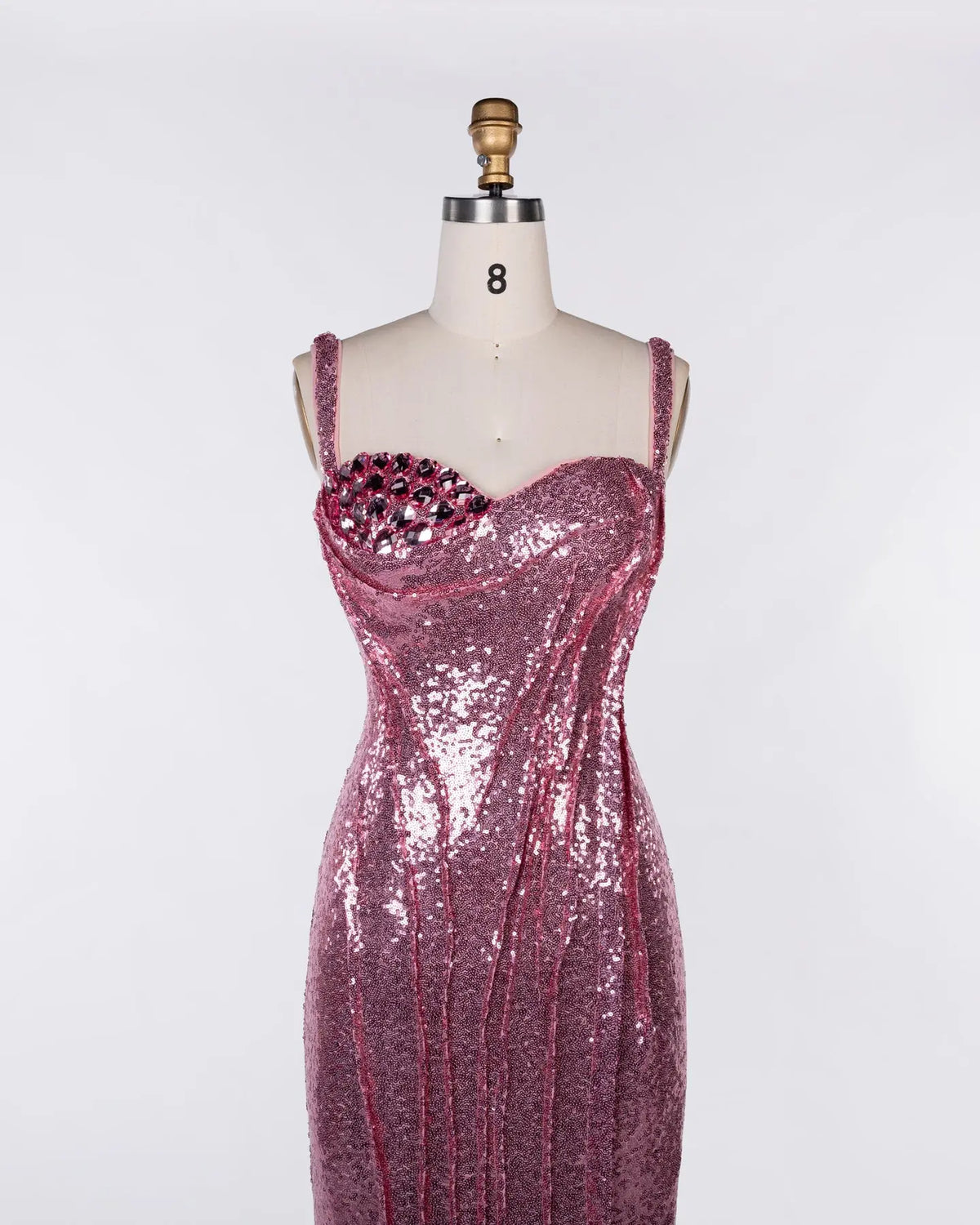Pink Sequin Crystal Embellished Evening Dress Sheer Fairy