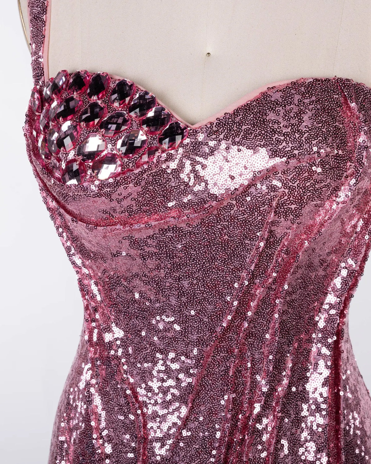 Pink Sequin Crystal Embellished Evening Dress Sheer Fairy