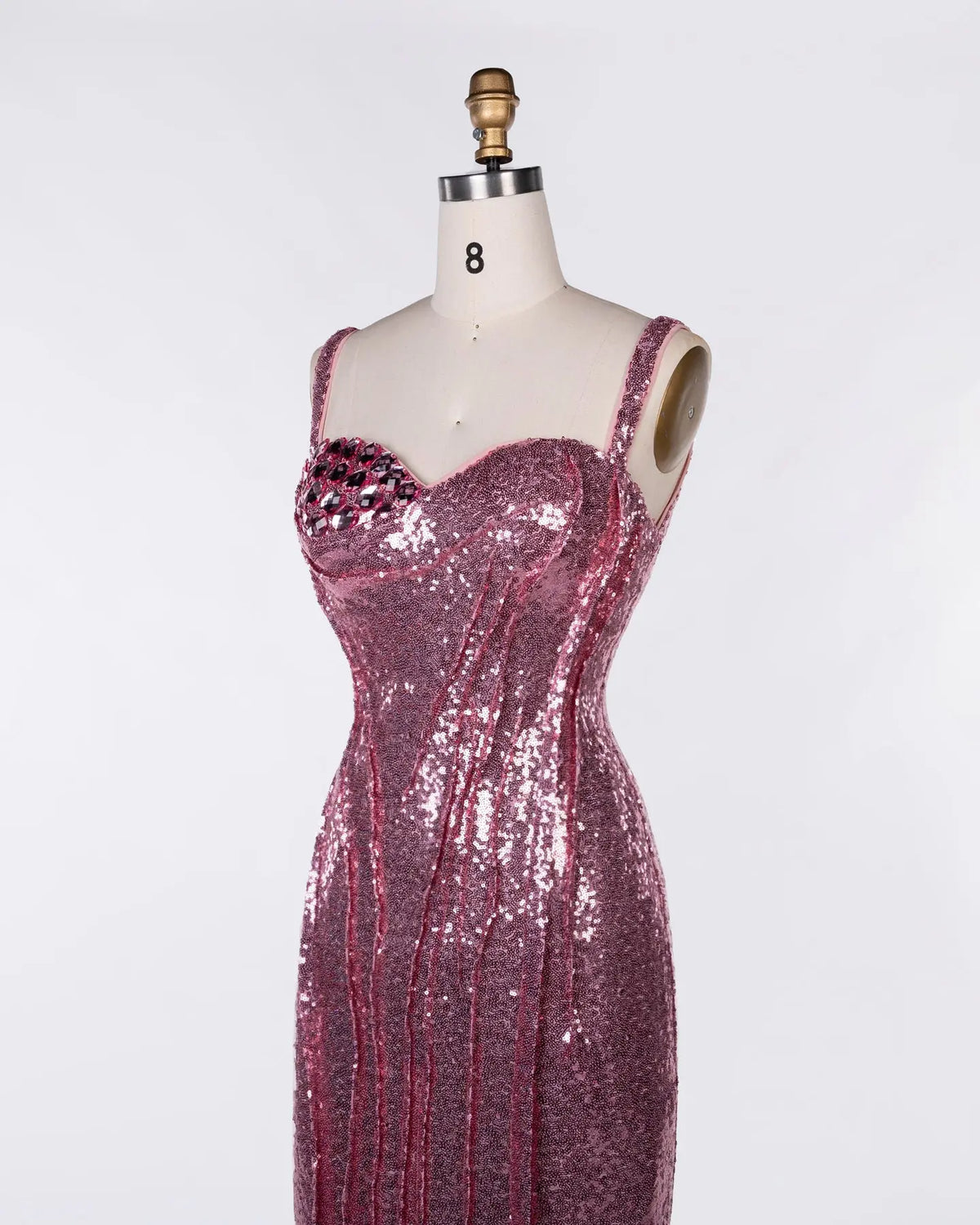 Pink Sequin Crystal Embellished Evening Dress Sheer Fairy