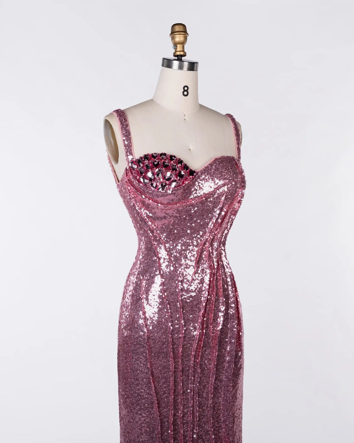 Pink Sequin Crystal Embellished Evening Dress Sheer Fairy