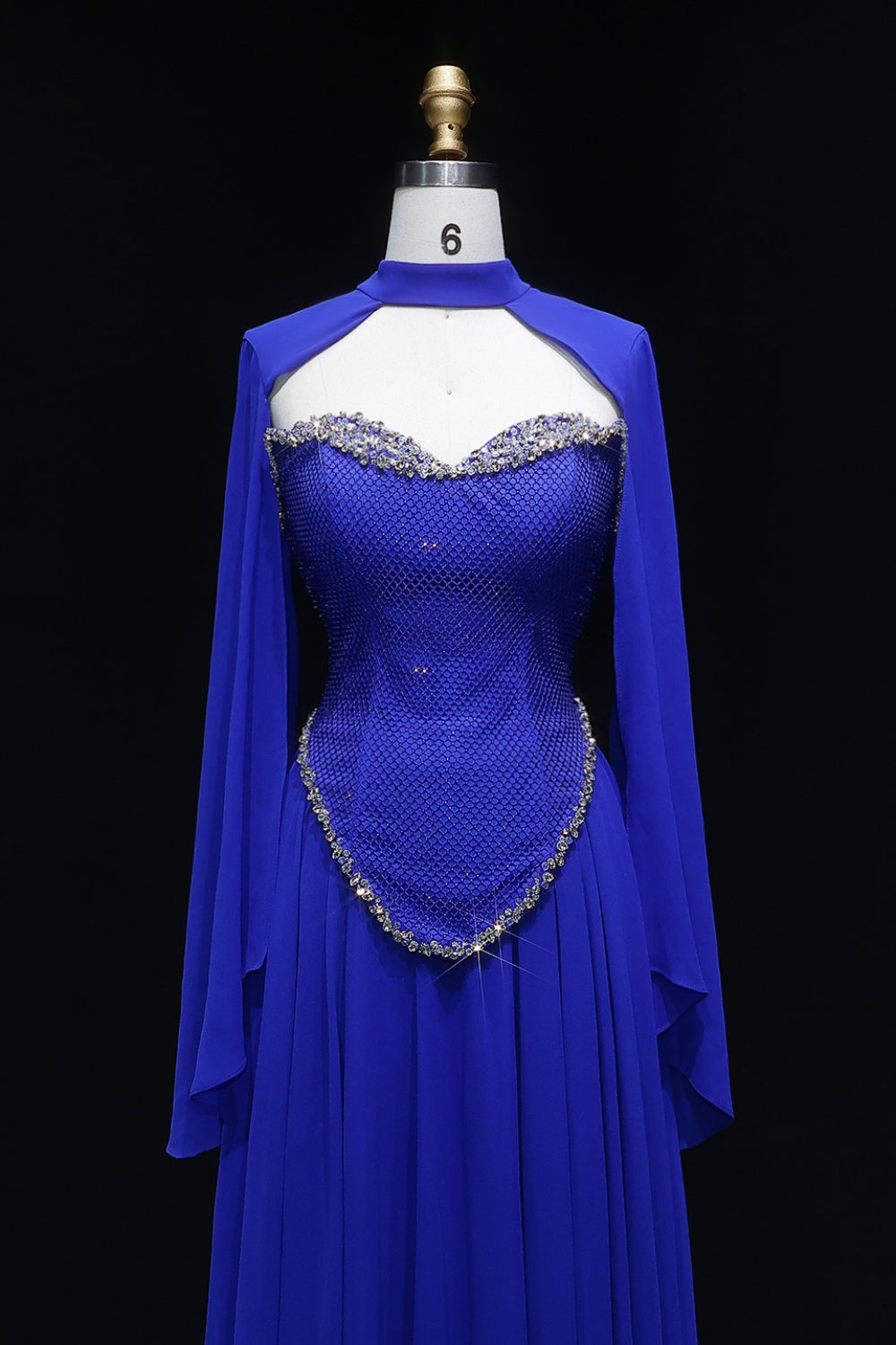 Royal Blue Beaded Chiffon A-Line Prom Dress with Cape Sleeves SH120 Sheer Fairy