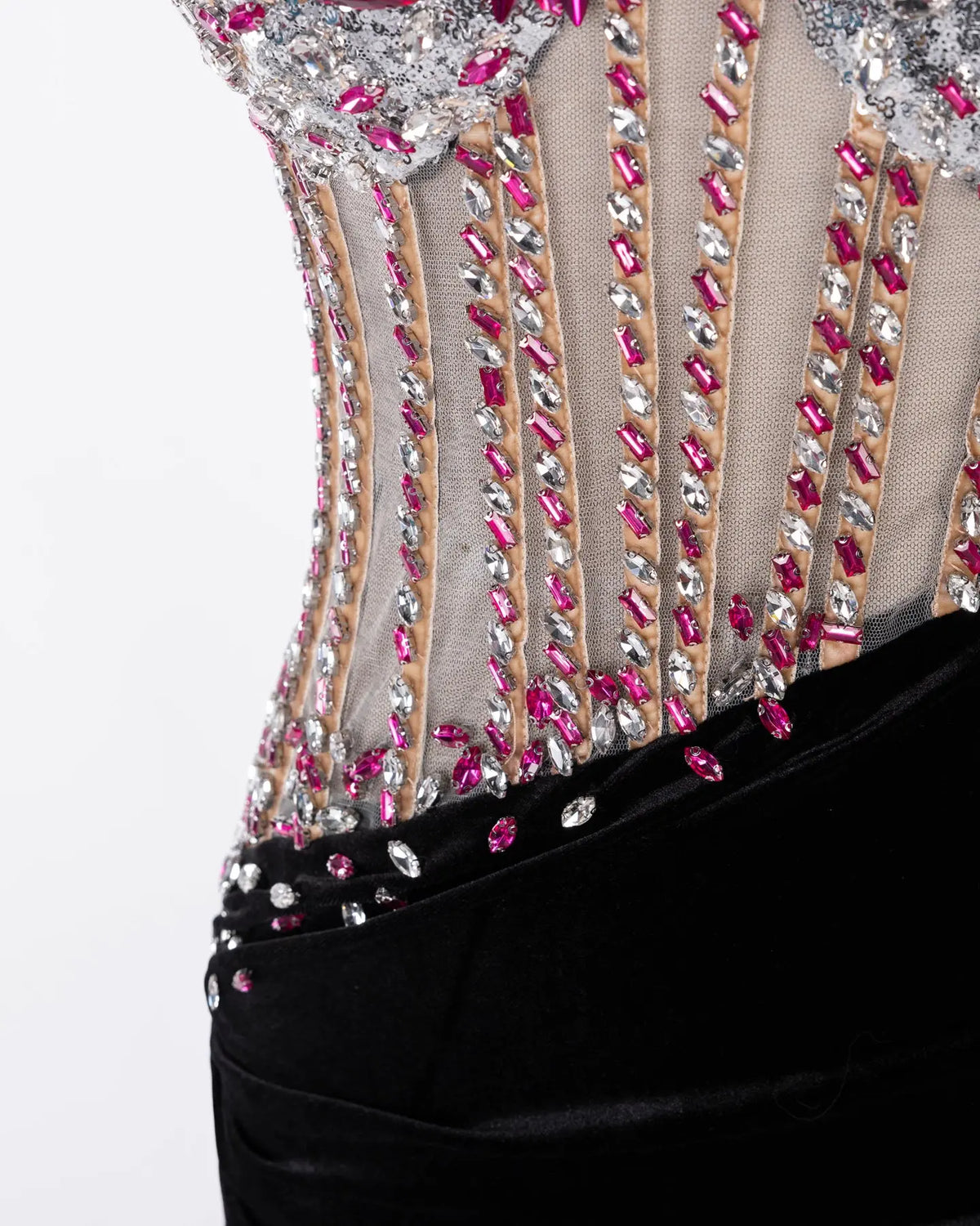 Black Strapless Beaded Velvet Evening Gown Sheer Fairy