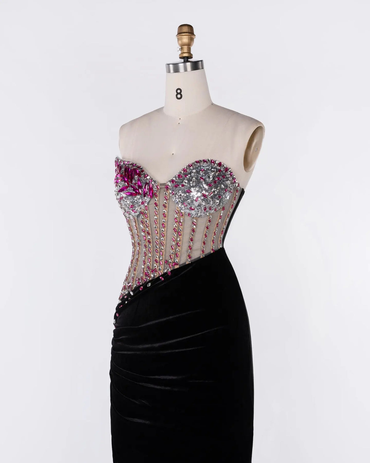 Black Strapless Beaded Velvet Evening Gown Sheer Fairy