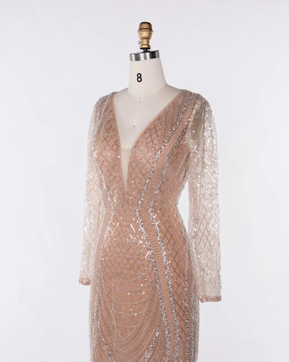 Champagne Tulle Long Sleeve Evening Gown Sheer Fairy