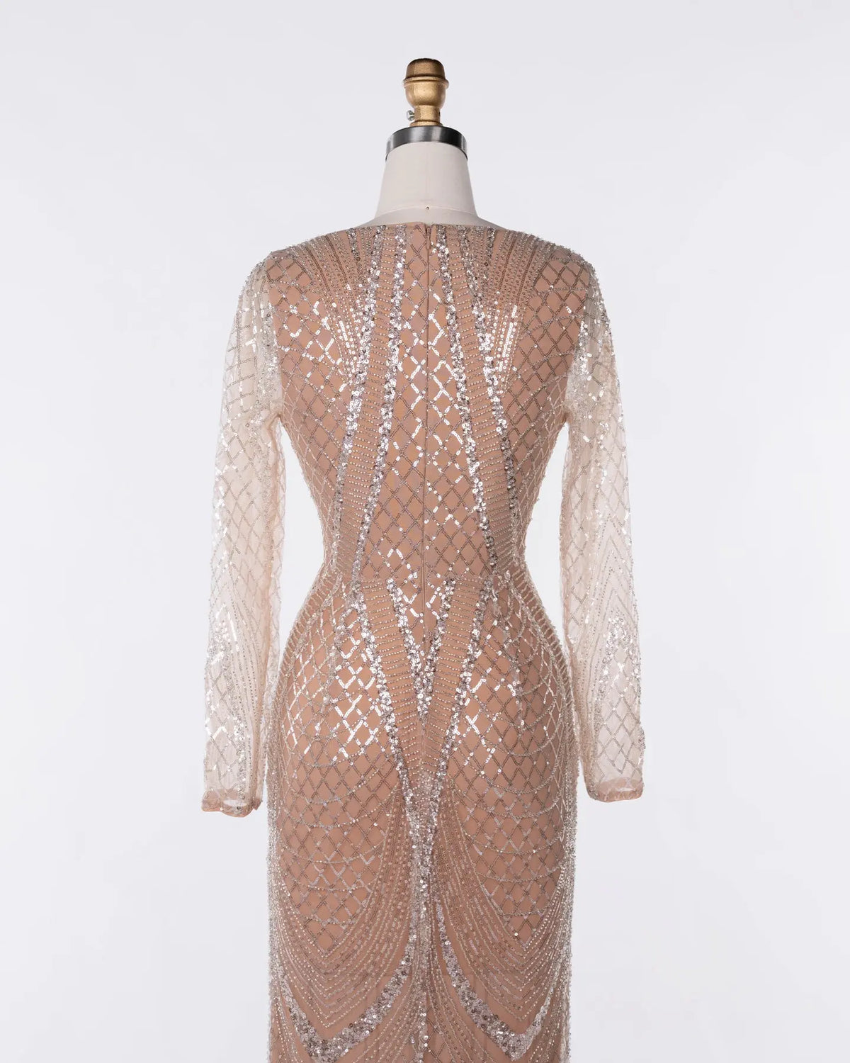 Champagne Tulle Long Sleeve Evening Gown Sheer Fairy
