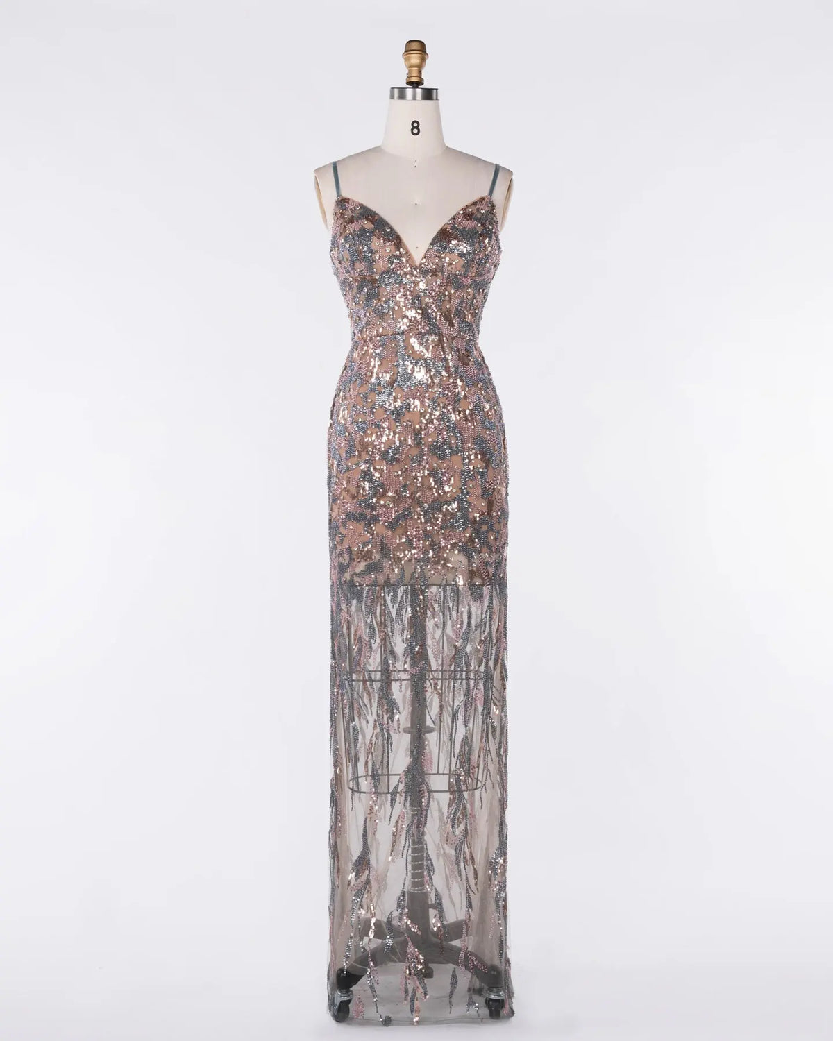 Multicolored Sequin Spaghetti Strap Evening Dress Sheer Fairy