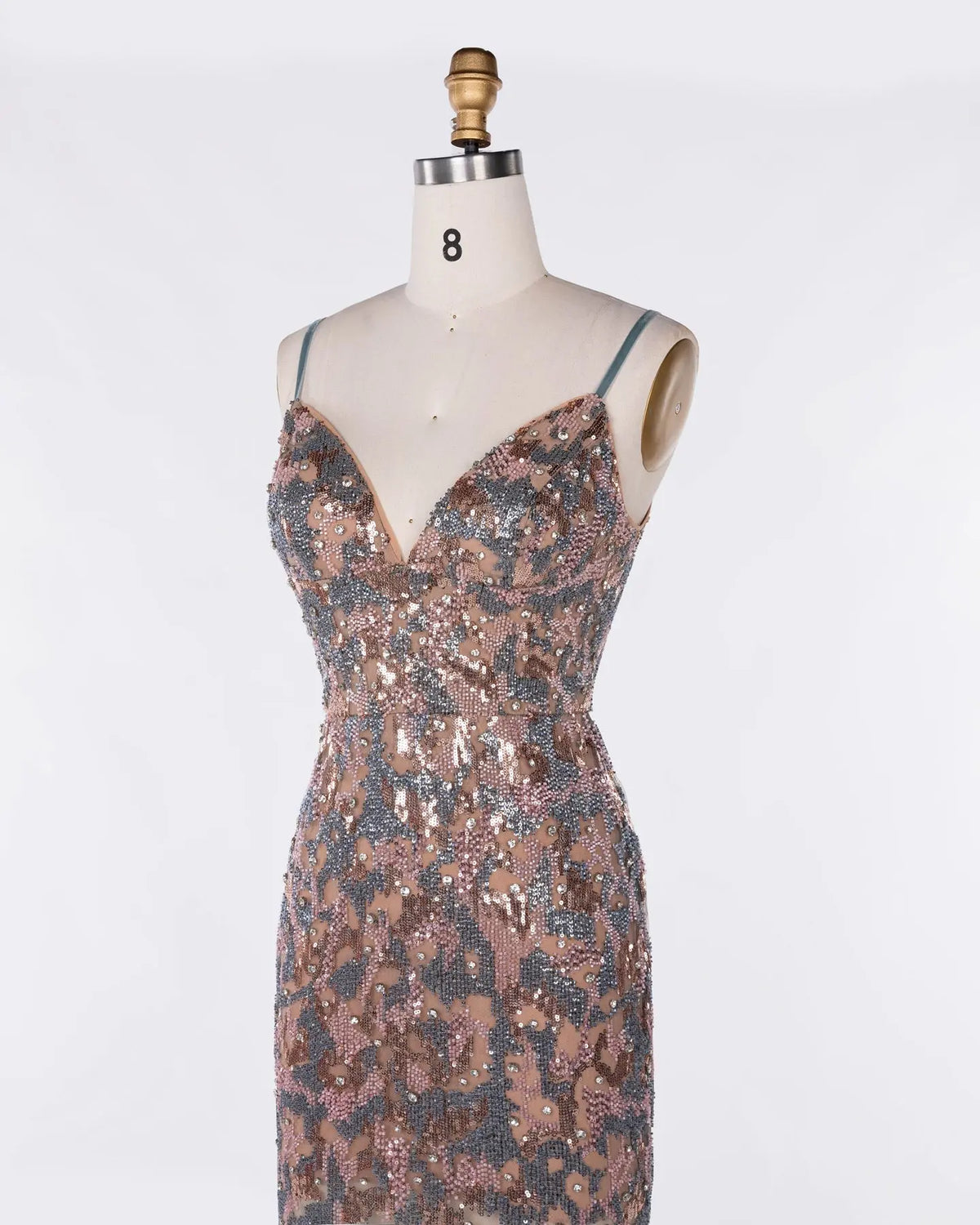 Multicolored Sequin Spaghetti Strap Evening Dress Sheer Fairy
