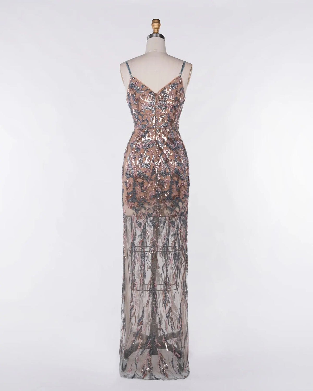 Multicolored Sequin Spaghetti Strap Evening Dress Sheer Fairy