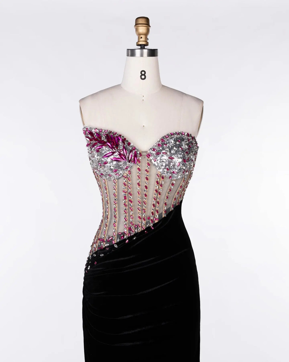 Black Strapless Beaded Velvet Evening Gown Sheer Fairy
