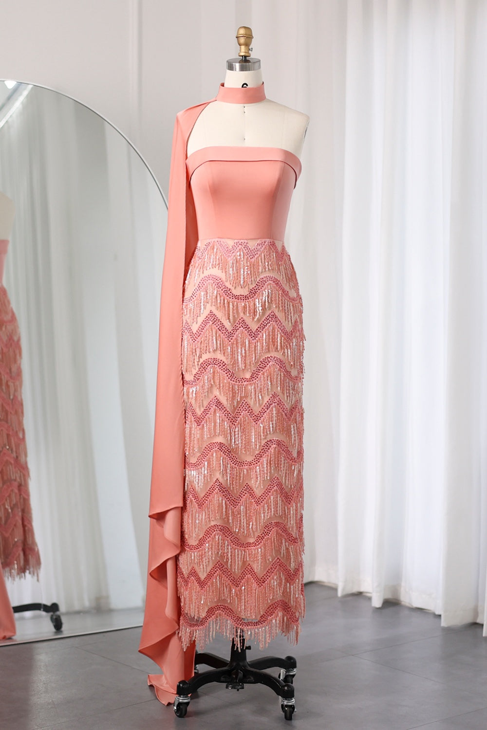 Blue Tassel Strapless Evening Dress with Cape Sleeve SS143 Sheer Fairy