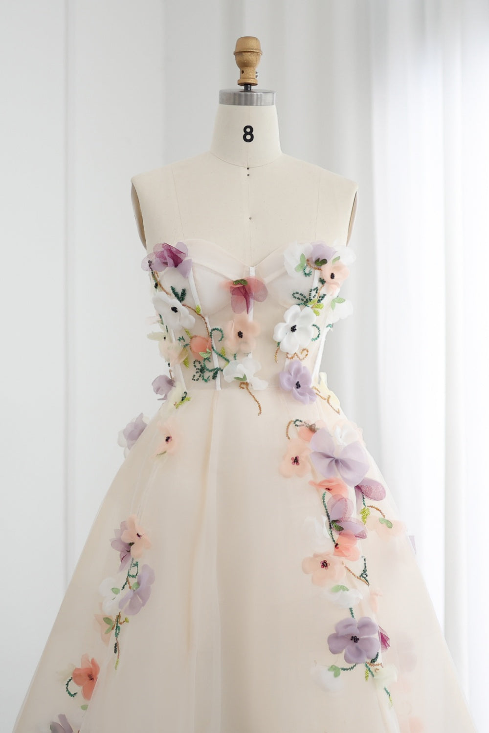 Elegant 3D Flowers Khaki A-line Strapless Evening Dress SS334 Sheer Fairy