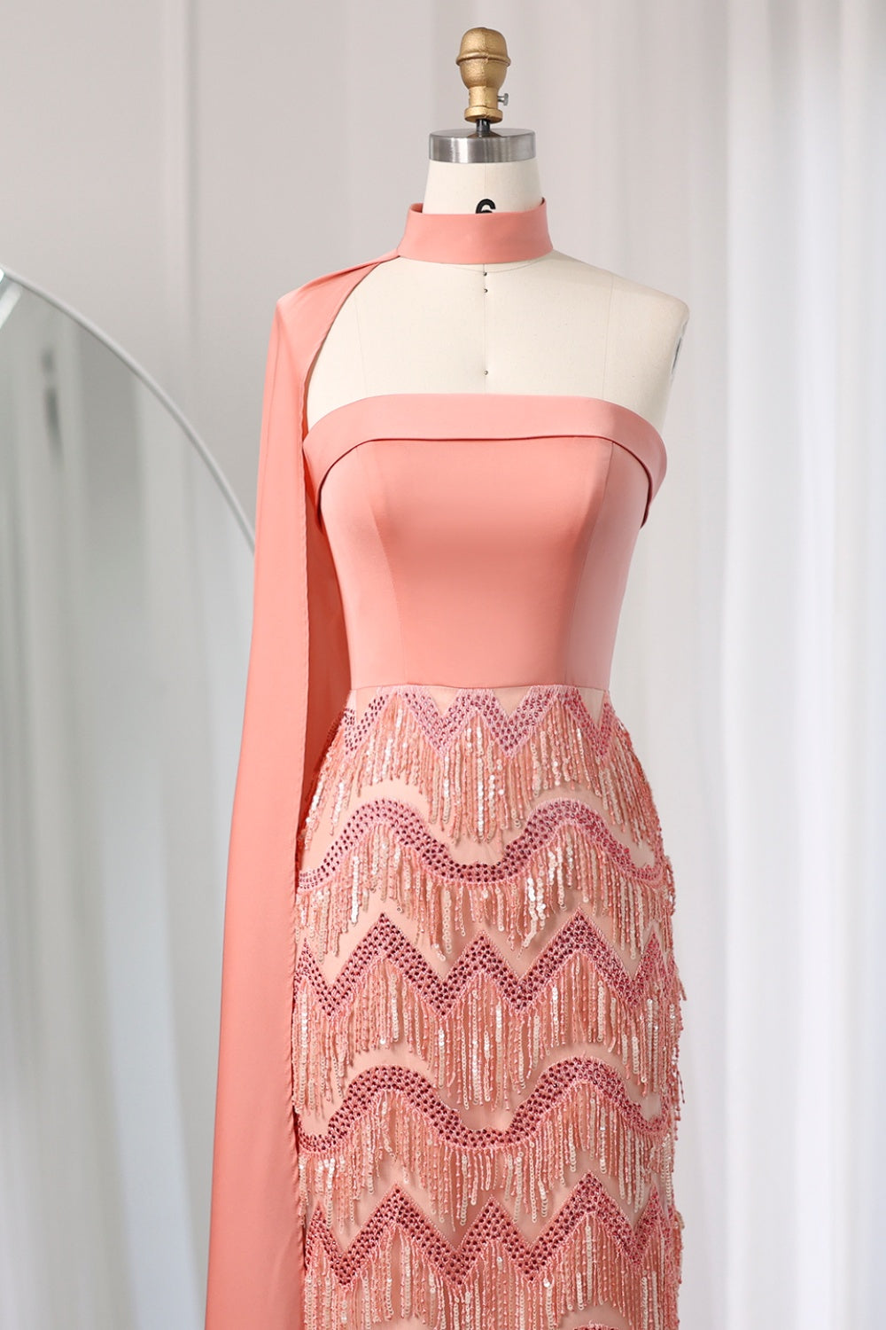 Blue Tassel Strapless Evening Dress with Cape Sleeve SS143 Sheer Fairy