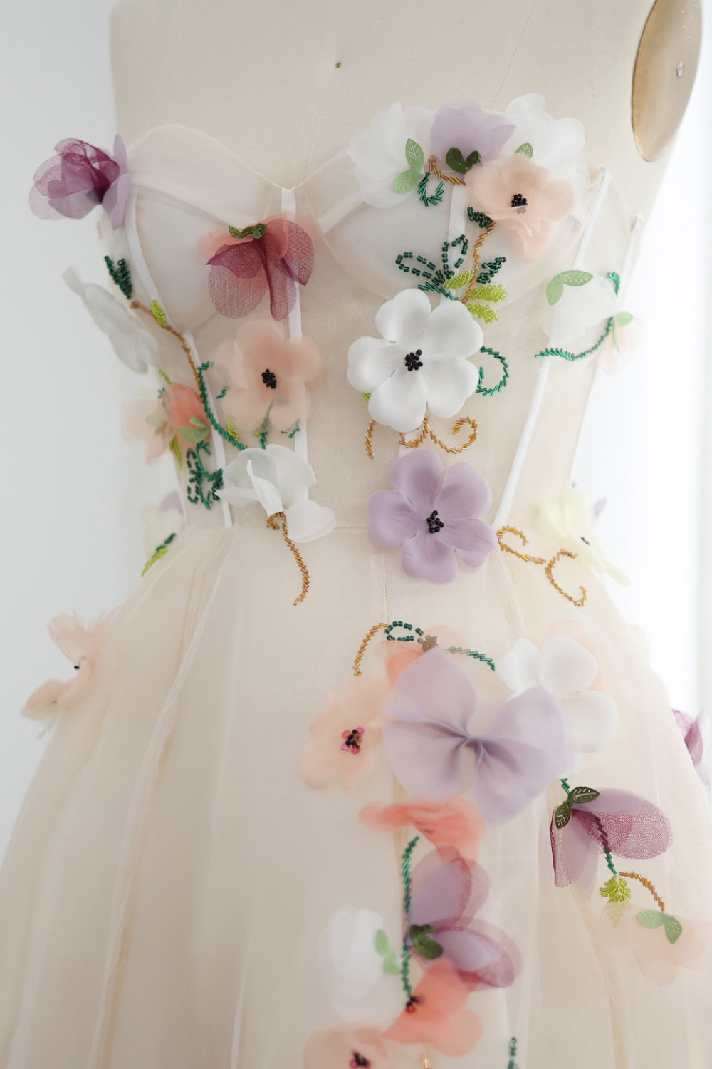 Elegant 3D Flowers Khaki A-line Strapless Evening Dress SS334 Sheer Fairy