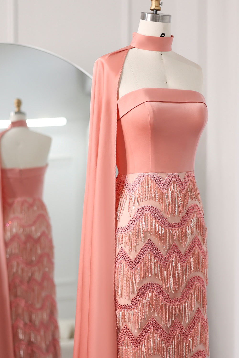 Blue Tassel Strapless Evening Dress with Cape Sleeve SS143 Sheer Fairy