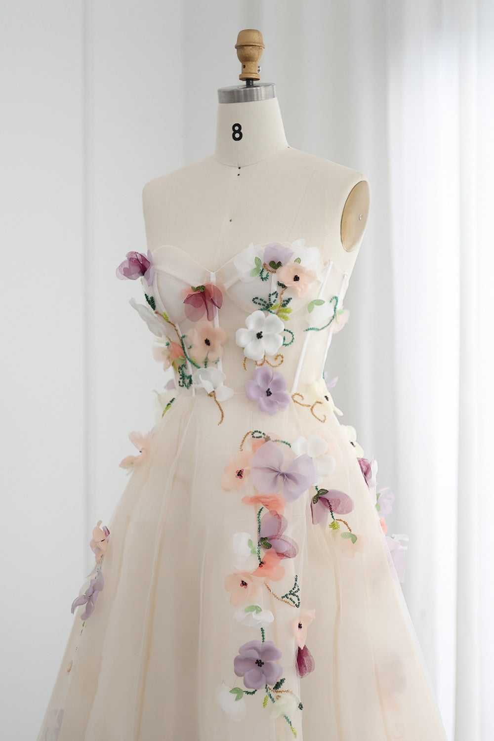 Elegant 3D Flowers Khaki A-line Strapless Evening Dress SS334 Sheer Fairy