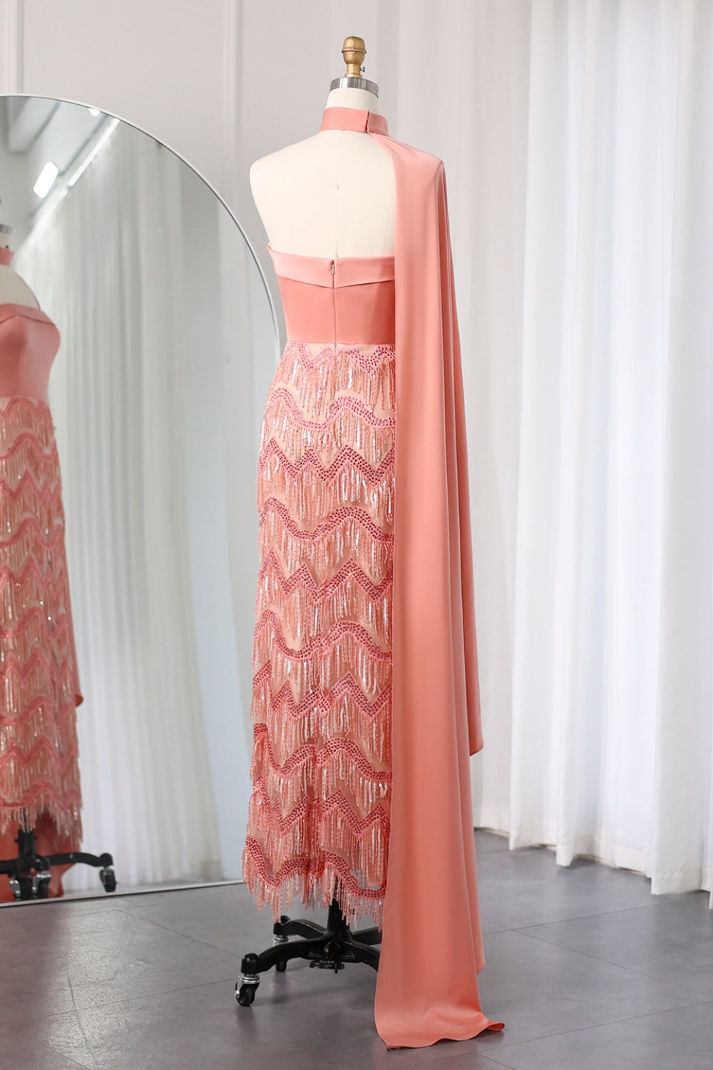 Blue Tassel Strapless Evening Dress with Cape Sleeve SS143 Sheer Fairy