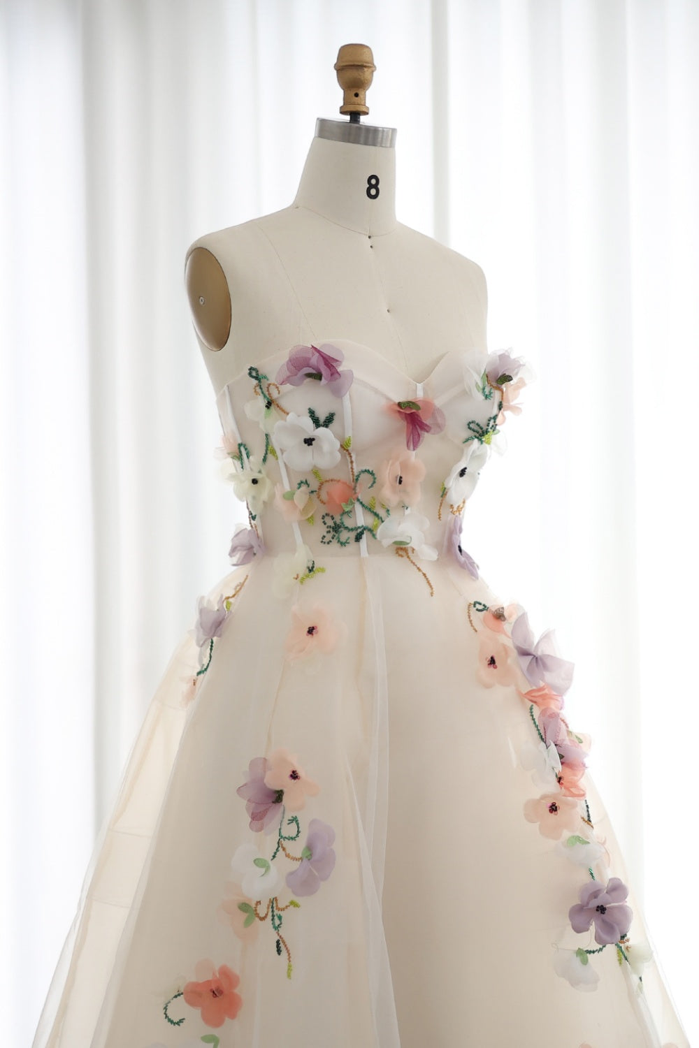 Elegant 3D Flowers Khaki A-line Strapless Evening Dress SS334 Sheer Fairy