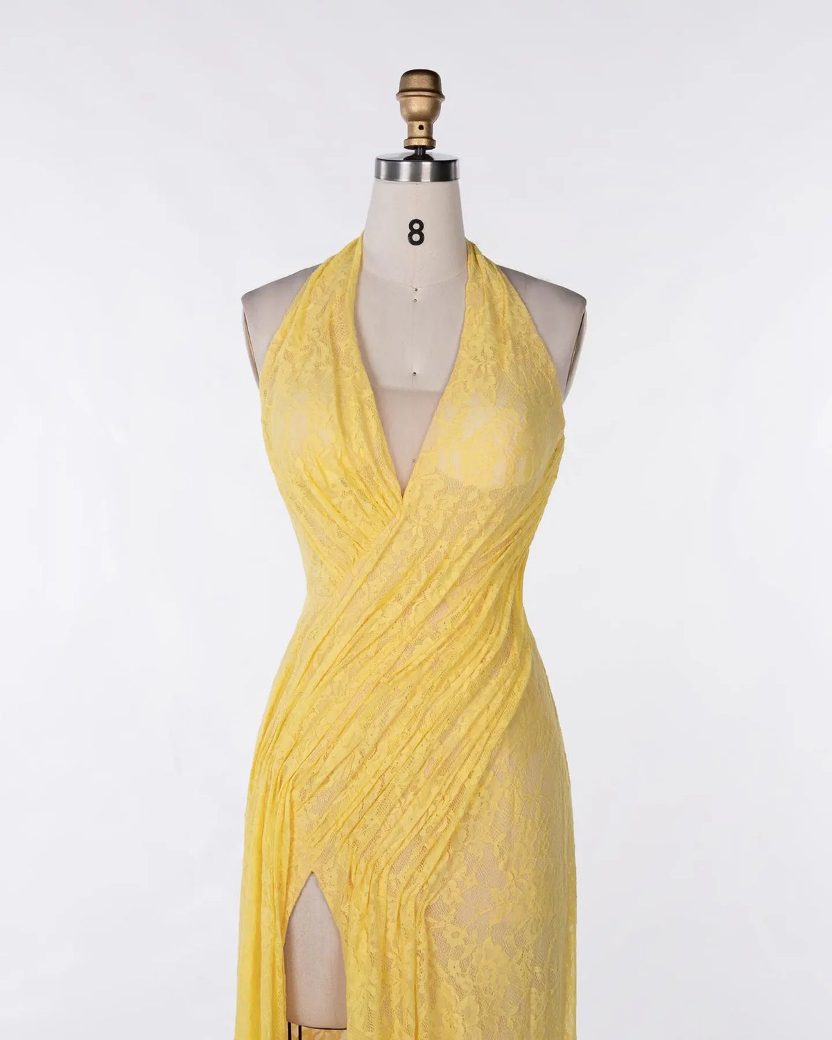 Yellow Tulle Halter Ruched Evening Dress Sheer Fairy