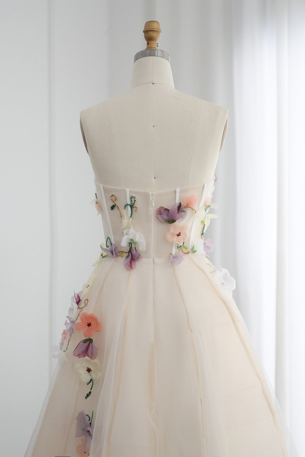 Elegant 3D Flowers Khaki A-line Strapless Evening Dress SS334 Sheer Fairy