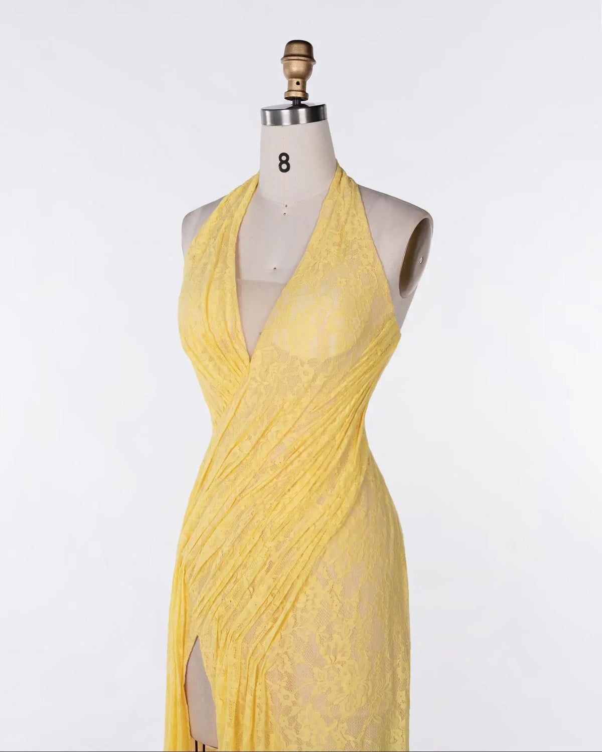 Yellow Tulle Halter Ruched Evening Dress Sheer Fairy