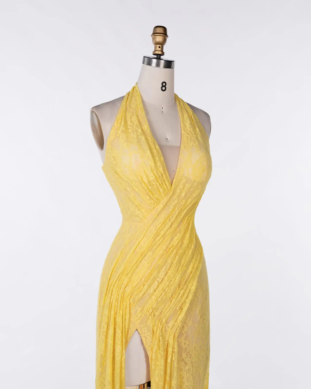 Yellow Tulle Halter Ruched Evening Dress Sheer Fairy