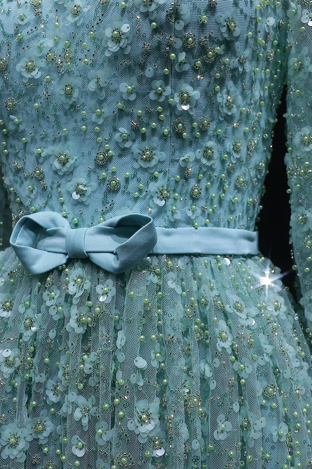 Pink Floral Lace High Neck A-Line Sleeves Evening Dress SS700