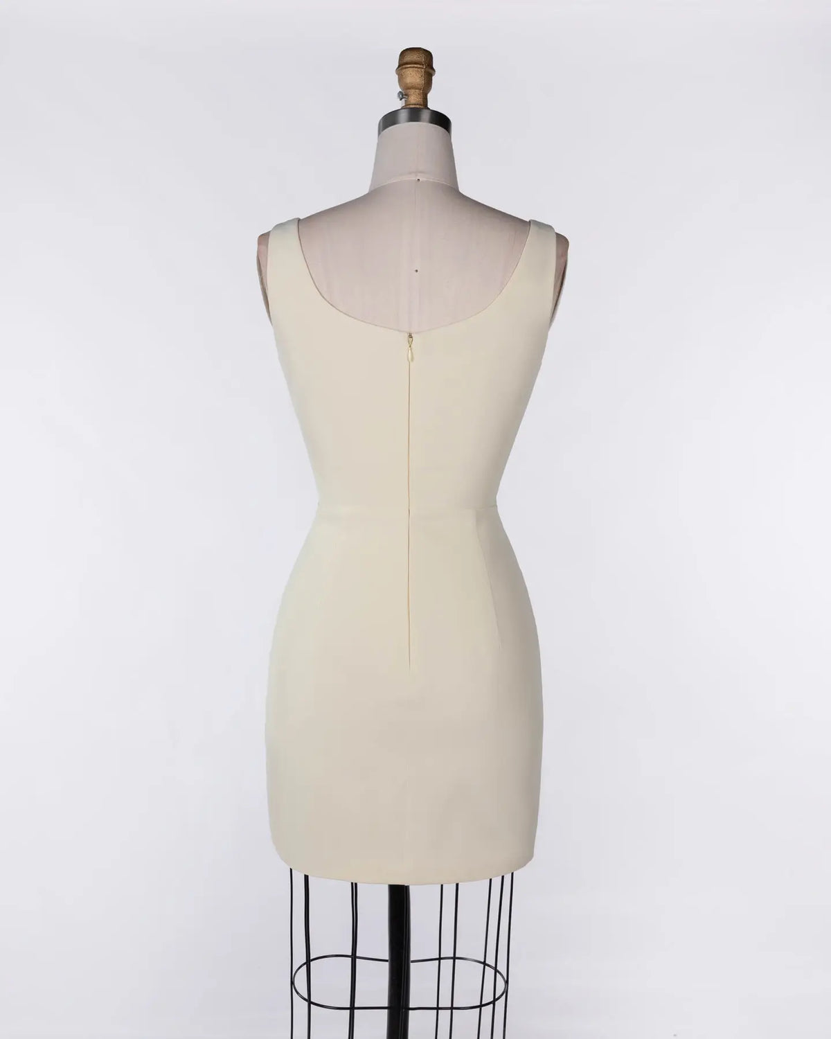 Beige Beaded Applique Square Neck Mini Dress Sheer Fairy