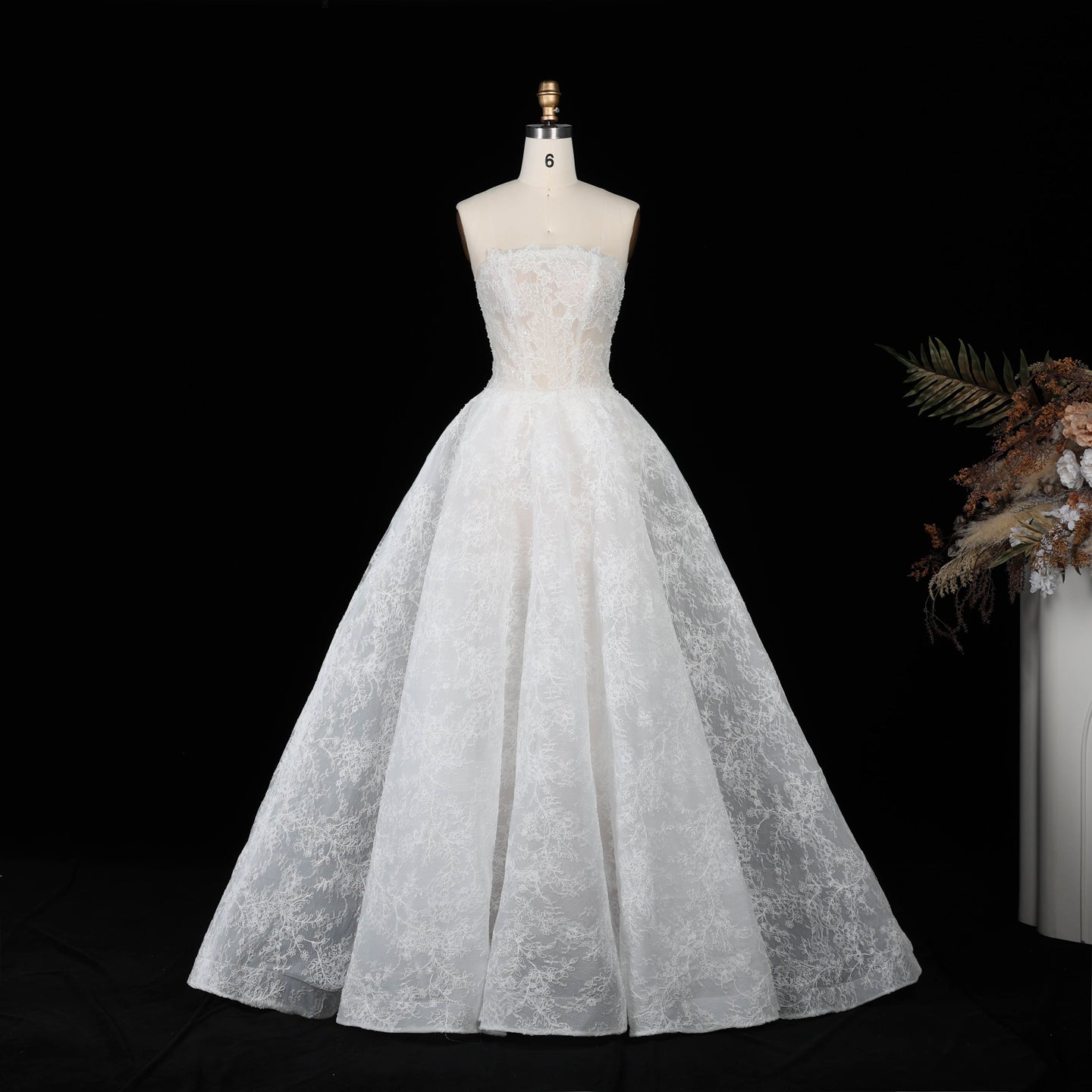 White Corset Strapless Lace Applique Tulle Bridal Ball Gown Wedding Dress SW611 Sheer Fairy