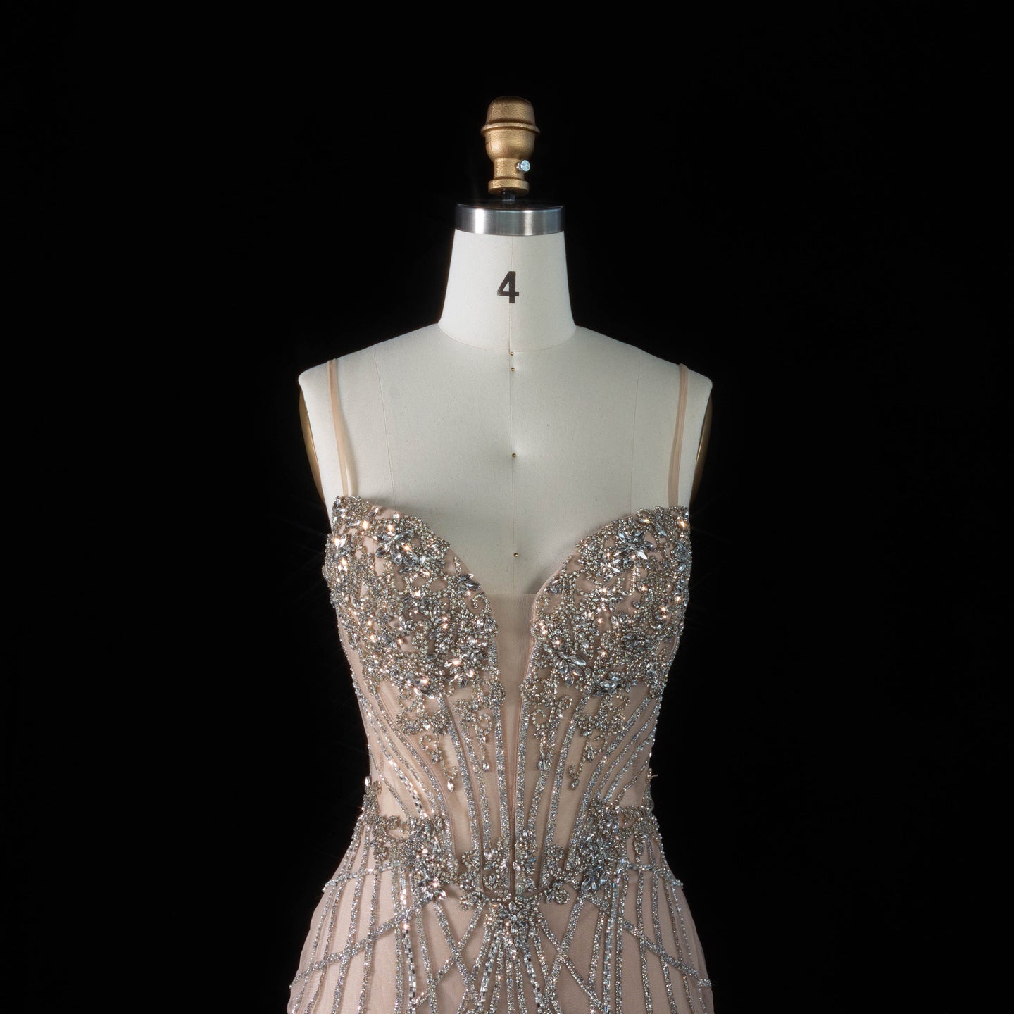 Romantic Champagne Spaghetti Strap All Over Stream Crystal Prom Dress SH194 Sheer Fairy