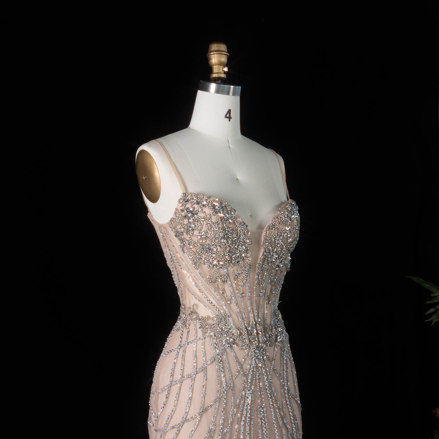 Romantic Champagne Spaghetti Strap All Over Stream Crystal Prom Dress SH194 Sheer Fairy