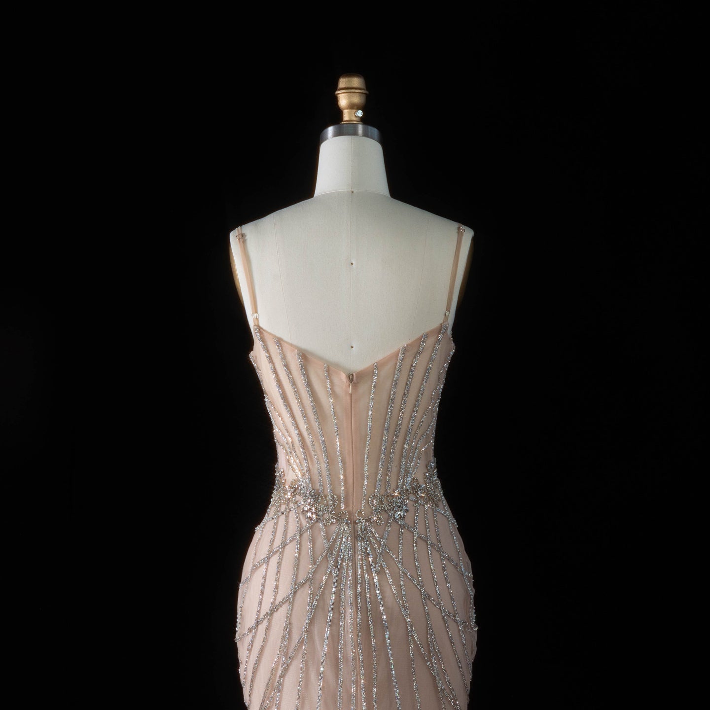 Romantic Champagne Spaghetti Strap All Over Stream Crystal Prom Dress SH194 Sheer Fairy