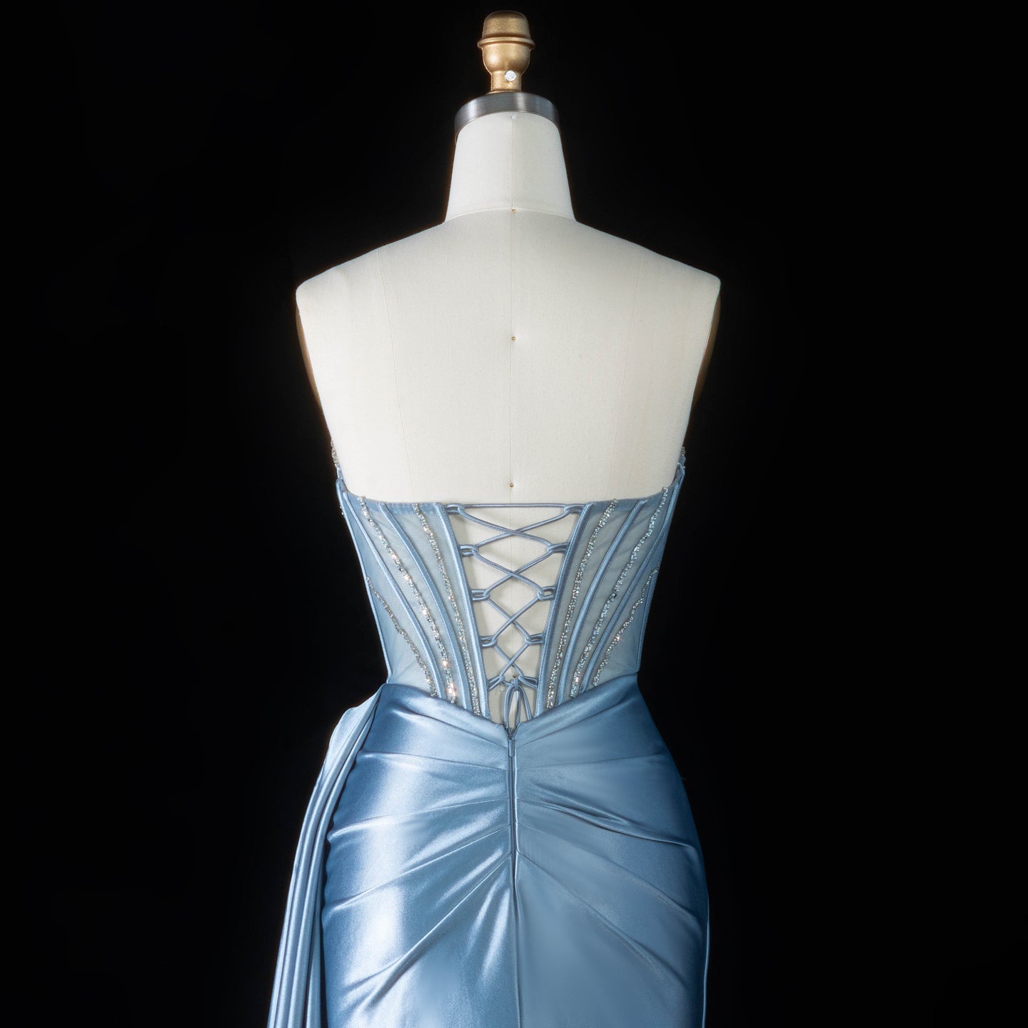 Dreamy Blue Wrap Ruched Side Overlay Strapless Mermaid Prom Dress SH195 Sheer Fairy