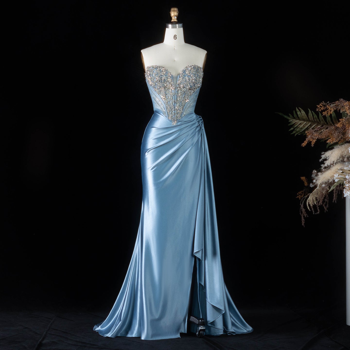 Dreamy Blue Wrap Ruched Side Overlay Strapless Mermaid Prom Dress SH195 Sheer Fairy